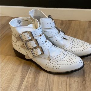 White studded booties